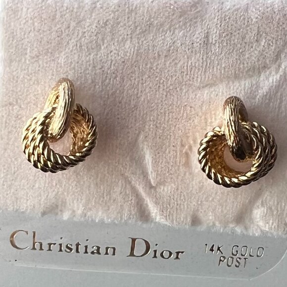 NWT Vintage Christian Dior Gold-Plated Petite Rope Door-Knocker with 14k Post - Picture 1 of 3